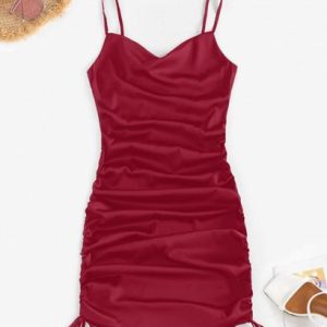 Satin Cinched Cowl Front Mini Dress